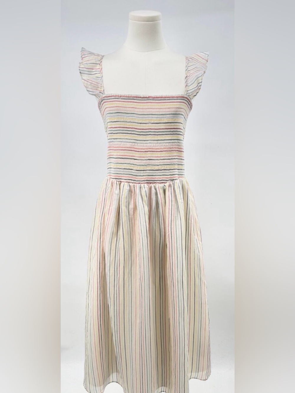 Madewell White Rainbow Stripe Smocked Dress Sleeveless Cotton Sundress XL